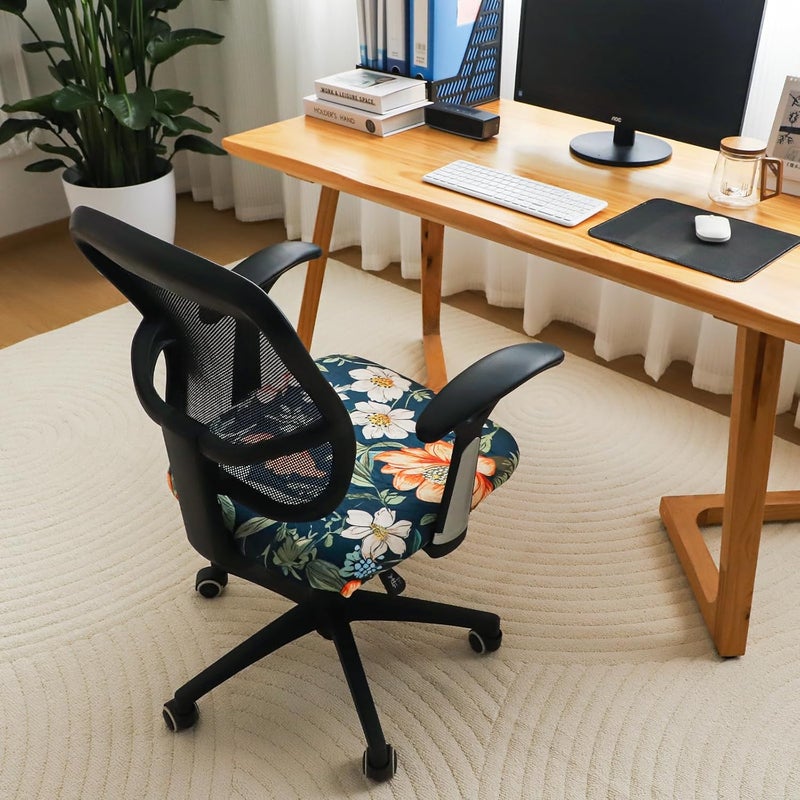 FORCHEER Office Chair Seat Covers 20x20inch Velvet Floral Strech Computer Desk Chair Seat Cushion Slipcover with Buckle1 Piece- Velvet Floral - Image 3